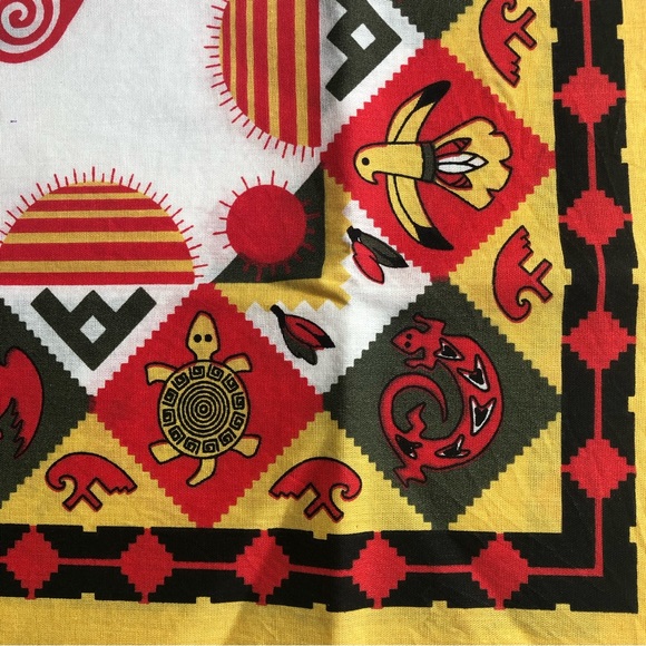 Southwestern Aztec Vintage Gold, Red and Black Native Tribal Bandanna 21”x21” - Picture 3 of 16